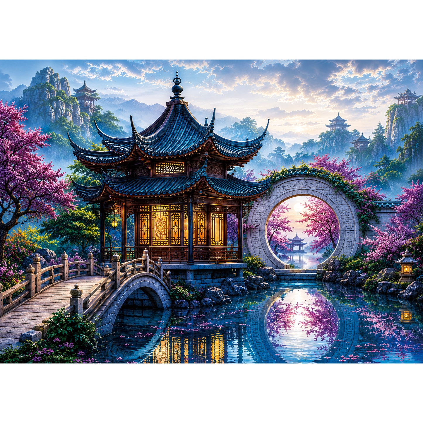 Moon Gate and Cherry Blossom Puzzle